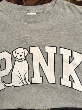 PINK Victoria's Secret Grey Dog Graphic Tee Limited Edition with White Print